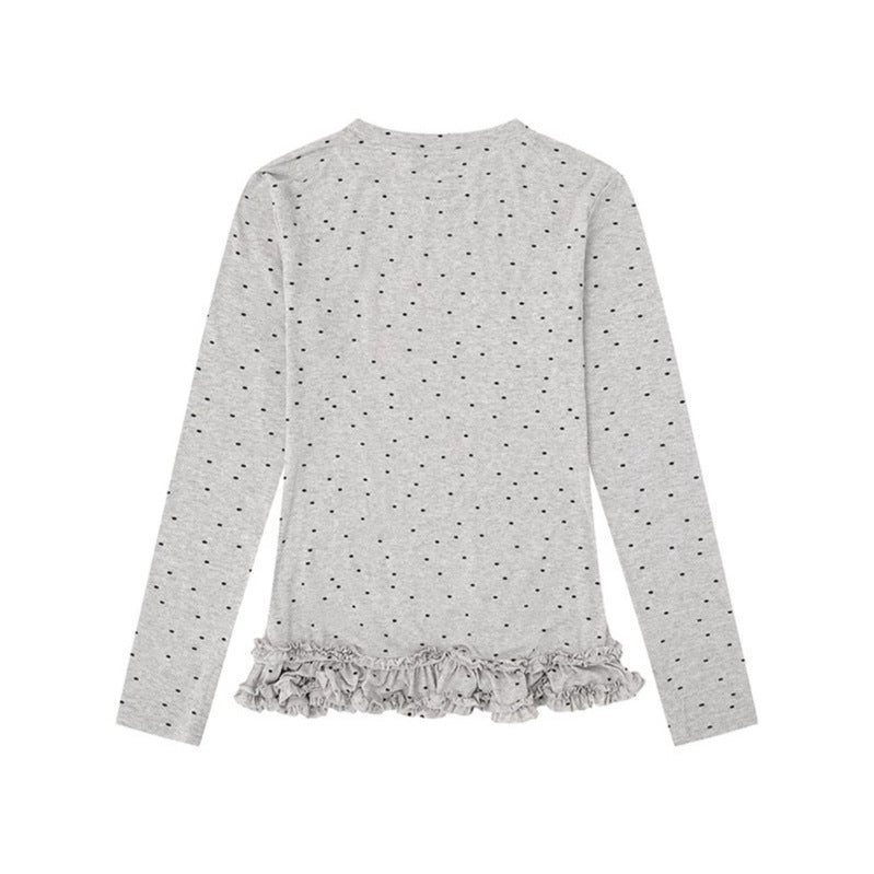 Damen Langarmshirt mit Rüschen-Saum und Pünktchen-Allover Nord Taschen