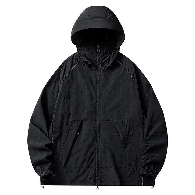 Herren Leichte wind- und wasserabweisende Kapuzenjacke mit Mesh‑Futter, Raglanärmeln & verstellbarem Saum Nord Taschen