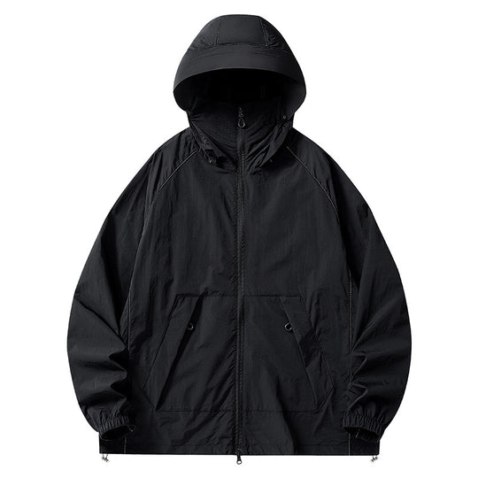 Herren Leichte wind- und wasserabweisende Kapuzenjacke mit Mesh‑Futter, Raglanärmeln & verstellbarem Saum Nord Taschen