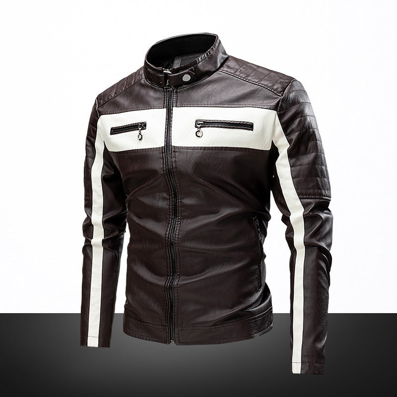 Herren Slim-Fit Bikerjacke im Retro‑Racing‑Look mit Stehkragen und gesteppter Schulterpartie Nord Taschen