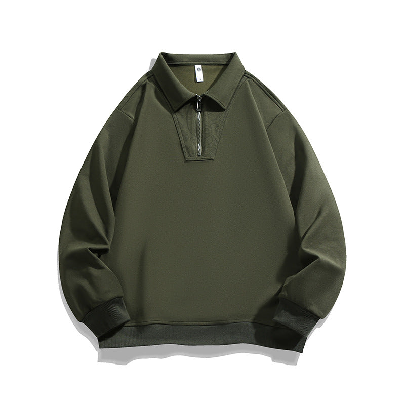 Herren Lockeres Sweatshirt mit Polokragen, halbem Reißverschluss und Paisley-Besatz Nord Taschen