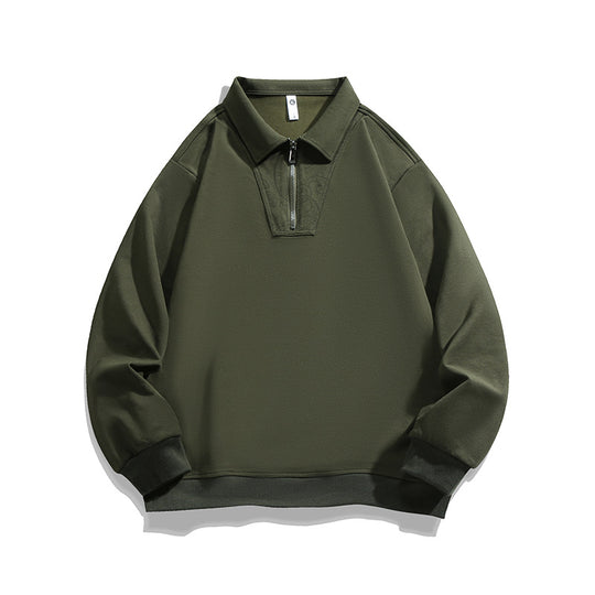 Herren Lockeres Sweatshirt mit Polokragen, halbem Reißverschluss und Paisley-Besatz Nord Taschen