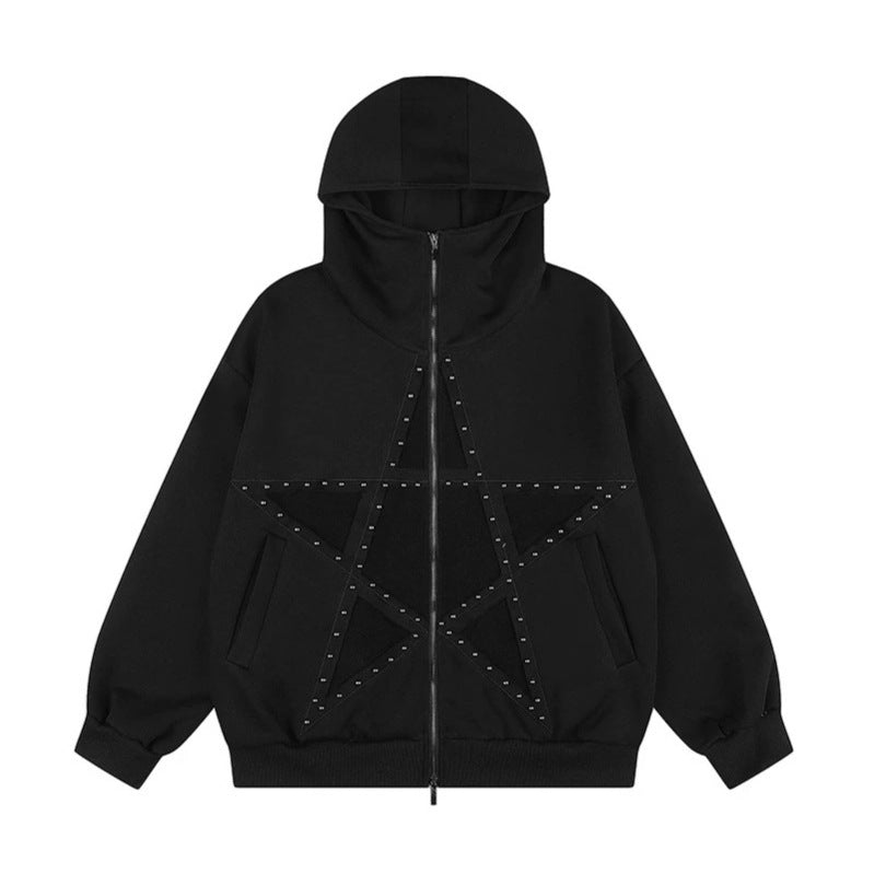 Damen Oversize Kapuzen-Zipjacke mit Nieten-Sternmotiv und hohem Kragen Nord Taschen