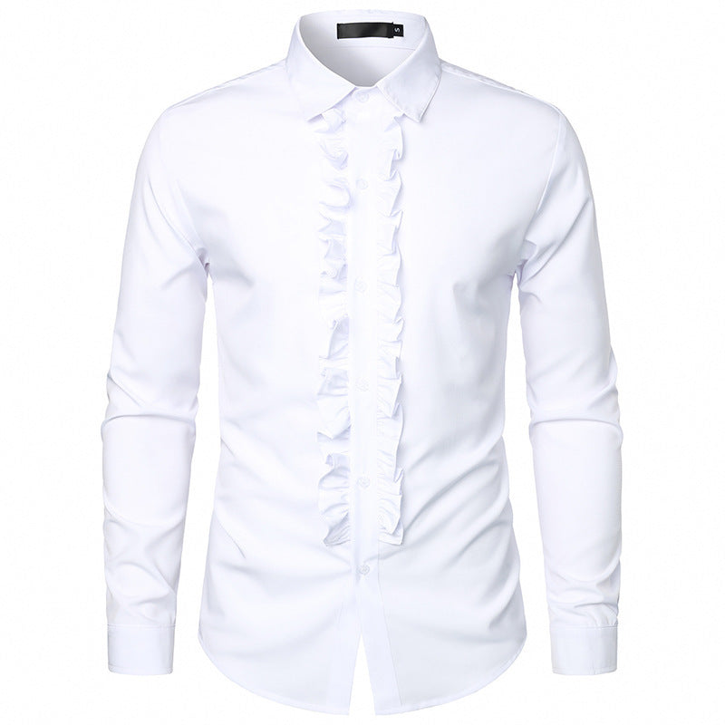 Herren Langarmhemd mit Rüschenverzierung und eleganten Knopfdetails