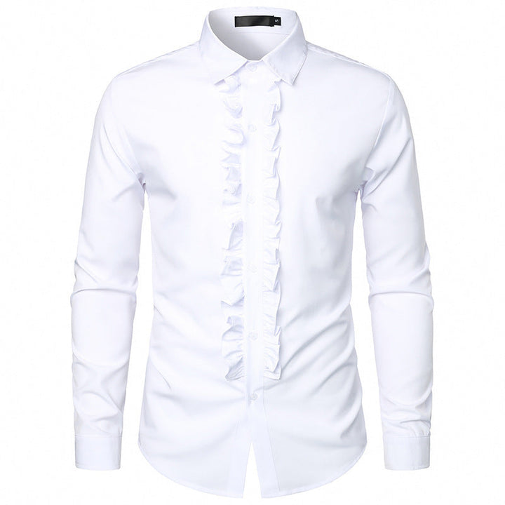 Herren Langarmhemd mit Rüschenverzierung und eleganten Knopfdetails