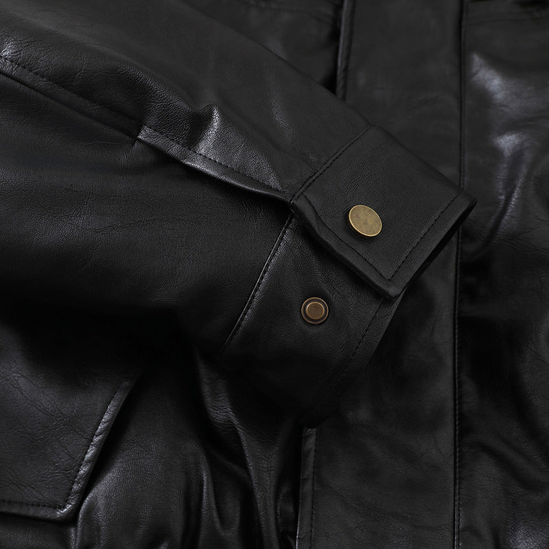 Herren Kurzer Boxy-Lederblouson mit Pattentaschen und elastischem Bund Nord Taschen