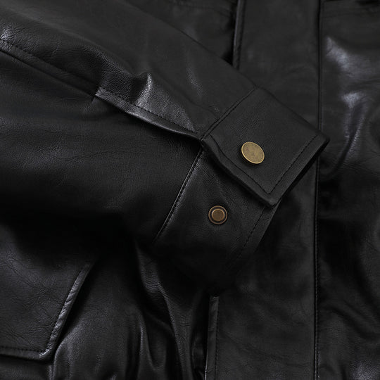 Herren Kurzer Boxy-Lederblouson mit Pattentaschen und elastischem Bund Nord Taschen