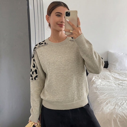 Damen Oversize Strickpullover mit Leo-Jacquard-Schultereinsätzen Nord Taschen