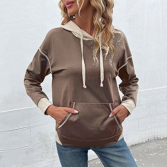 Damen Lässiger Kapuzenpullover mit kontrastierenden Ärmeln Nord Taschen