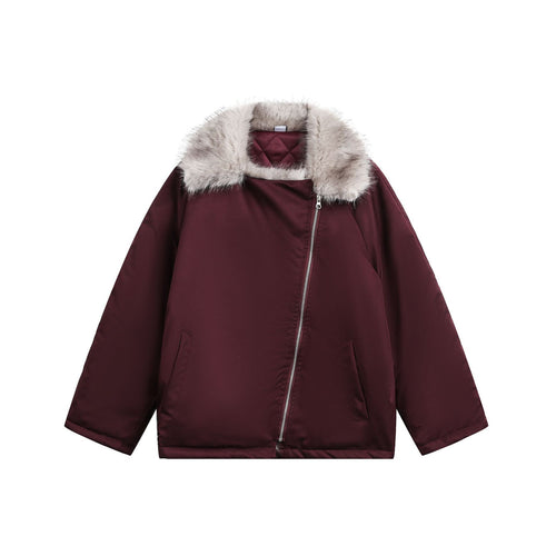 Damen Wattierter Kurzparka mit Kunstfellkragen und asymmetrischer Reißverschluss Nord Taschen