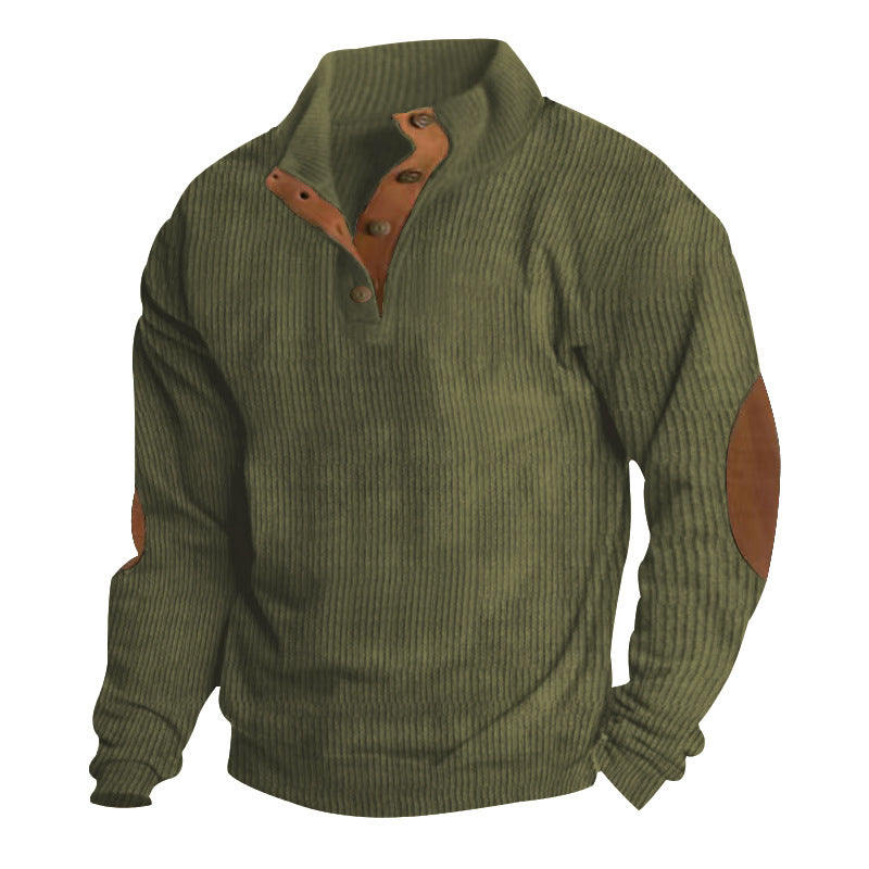 Herren Waffelstrick-Henley-Pullover mit Stehkragen und Ellbogen-Patches Nord Taschen