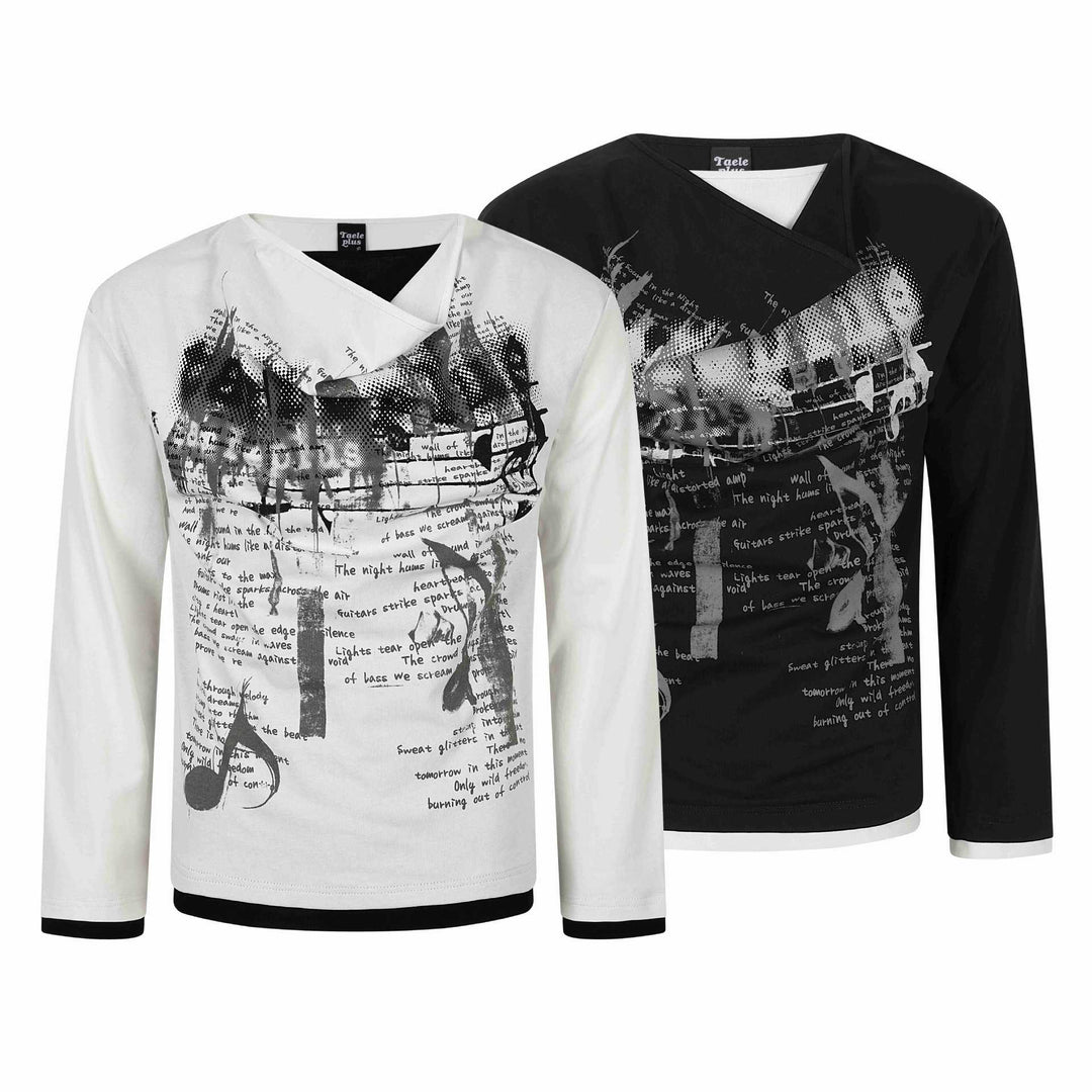 Damen Langarmshirt mit asymmetrischem Schlauchkragen und Grafik‑Music‑Print Nord Taschen
