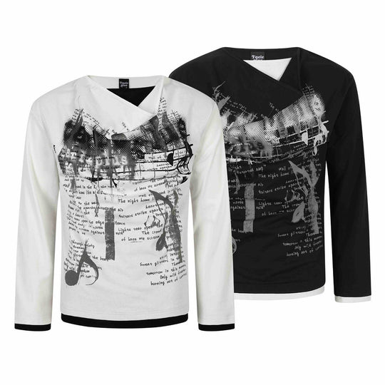 Damen Langarmshirt mit asymmetrischem Schlauchkragen und Grafik‑Music‑Print Nord Taschen