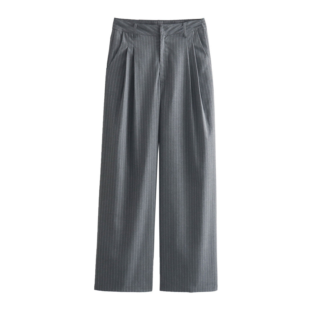 Damen Zweiteiliges Nadelstreifen-Anzug-Set mit kurzem Stehkragen-Blazer und weiten Bundfaltenhose Nord Taschen