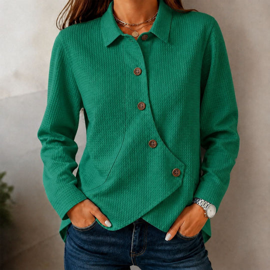 Damen Asymmetrische Waffelstruktur-Hemdbluse mit Knopfdetail Nord Taschen