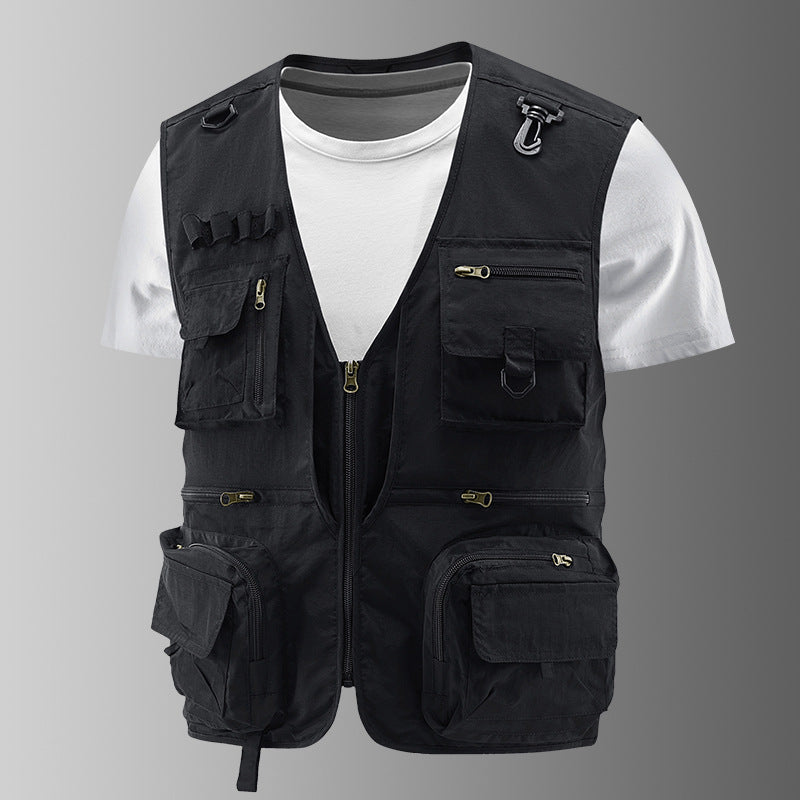 Herren Multifunktionale Cargo-Utility-Weste mit zahlreichen Reißverschlussfächern und D-Ringen Nord Taschen