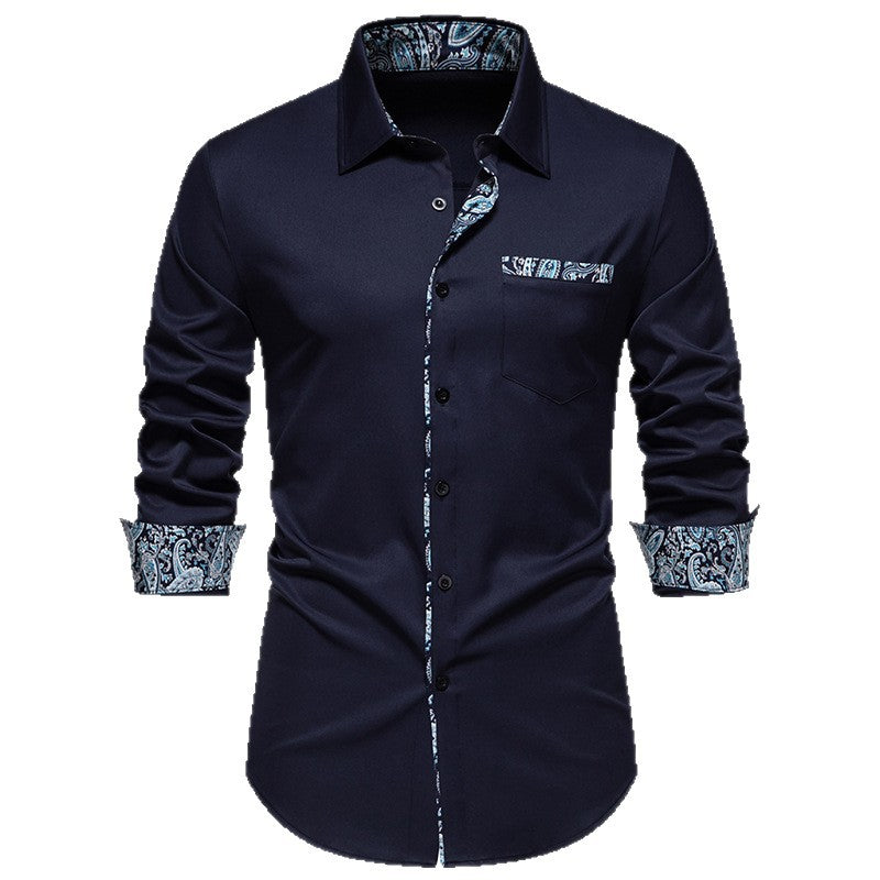 Herren nan elegantes schmal geschnittenes Hemd mit Paisley-Kontrastbesatz an Kragenleiste Manschetten und Brusttasche