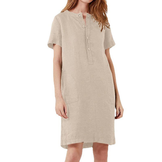 Damen lässiges Leinenkleid mit Knopfleiste und praktischen Taschen