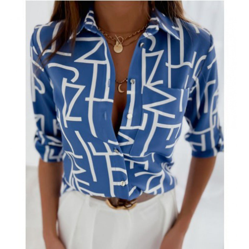 Damen Satin-Hemdbluse mit grafischem Allover-Print und tailliertem Schnitt Nord Taschen