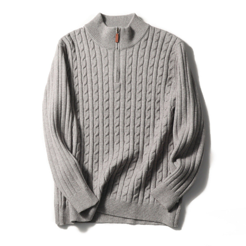 Herren Feinstrick-Pullover mit Zopfmuster und Halbzip-Stehkragen Nord Taschen