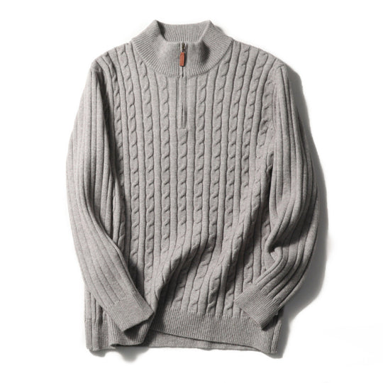 Herren Feinstrick-Pullover mit Zopfmuster und Halbzip-Stehkragen Nord Taschen