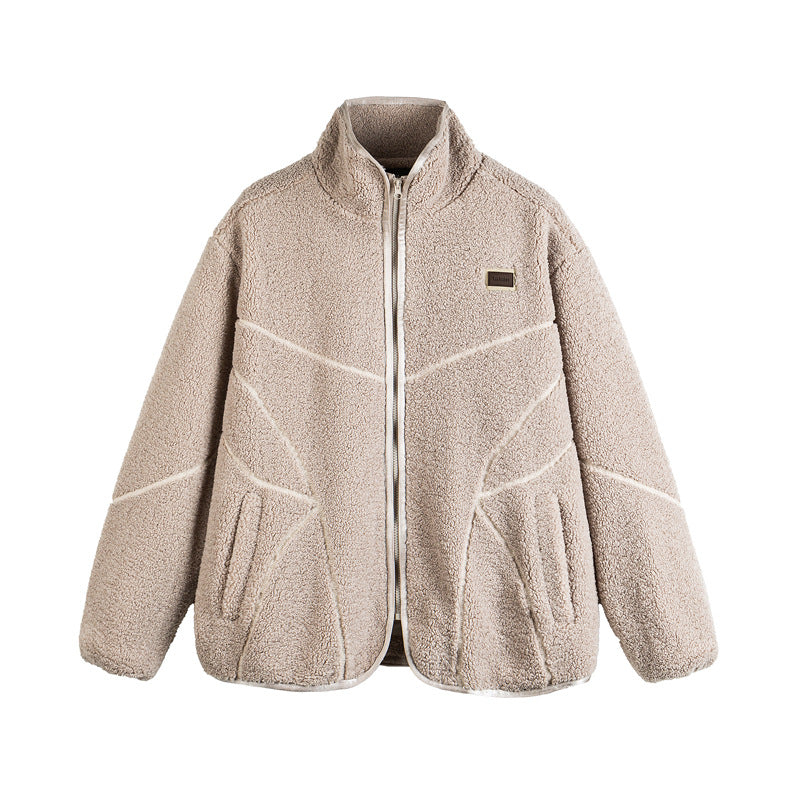 Unisex Teddy-Fleece-Blousonjacke mit Stehkragen und geometrischer Nahtführung Nord Taschen