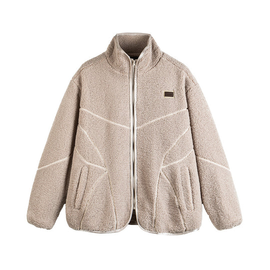 Unisex Teddy-Fleece-Blousonjacke mit Stehkragen und geometrischer Nahtführung Nord Taschen