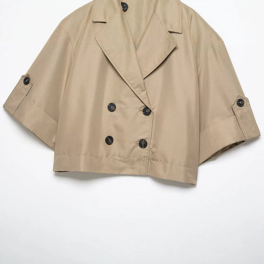 Damen Kurzgeschnittener Trenchcape mit doppelreihiger Knopfleiste und halblangen Ärmeln Nord Taschen