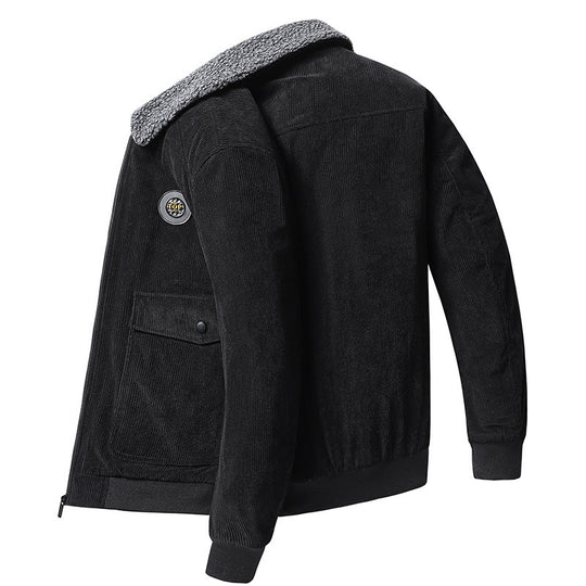 Herren  Cordjacke im Bomberstil mit Teddykragen, aufgesetzten Klappentaschen und geripptem Saum Nord Taschen