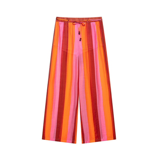 Damen Weite Culotte-Hose mit Tunnelzugbund und senkrechten Streifen Nord Taschen