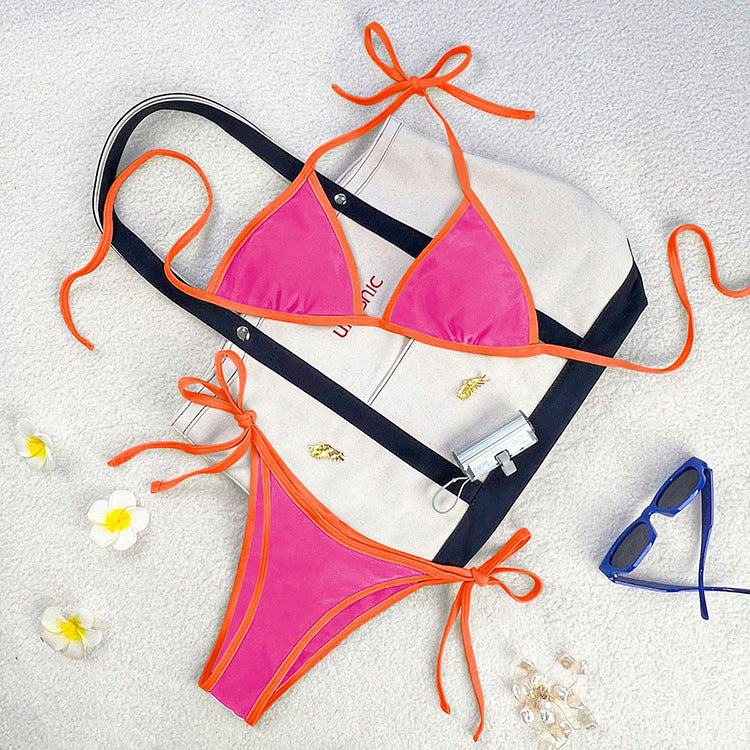 Damen Triangel-Bikini mit verspieltem Schnürdesign