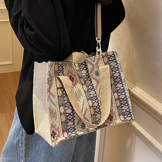 Damen Jute-Tasche mit traditionellem Ethno-Muster Nord Taschen