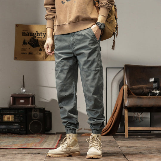 Herren Tapered Cargohose im Joggerstil mit Knie-Teilungsnähten, Tunnelzug & elastischen Bündchen Nord Taschen
