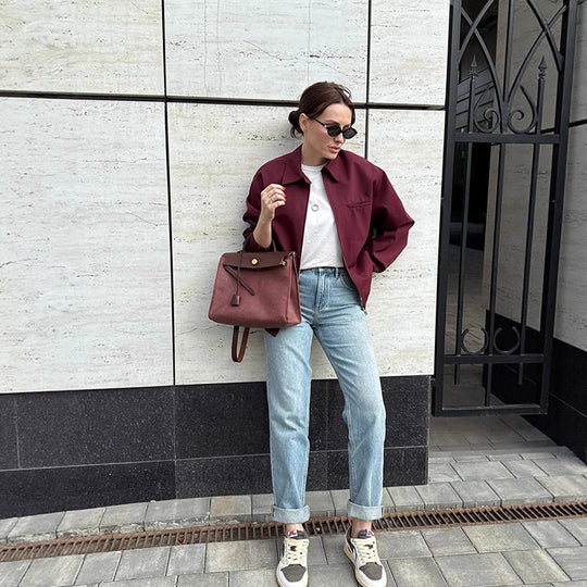 Damen Leichte Twill-Übergangsjacke mit Hemdkragen, verdecktem Reißverschluss und kastiger Silhouette Nord Taschen
