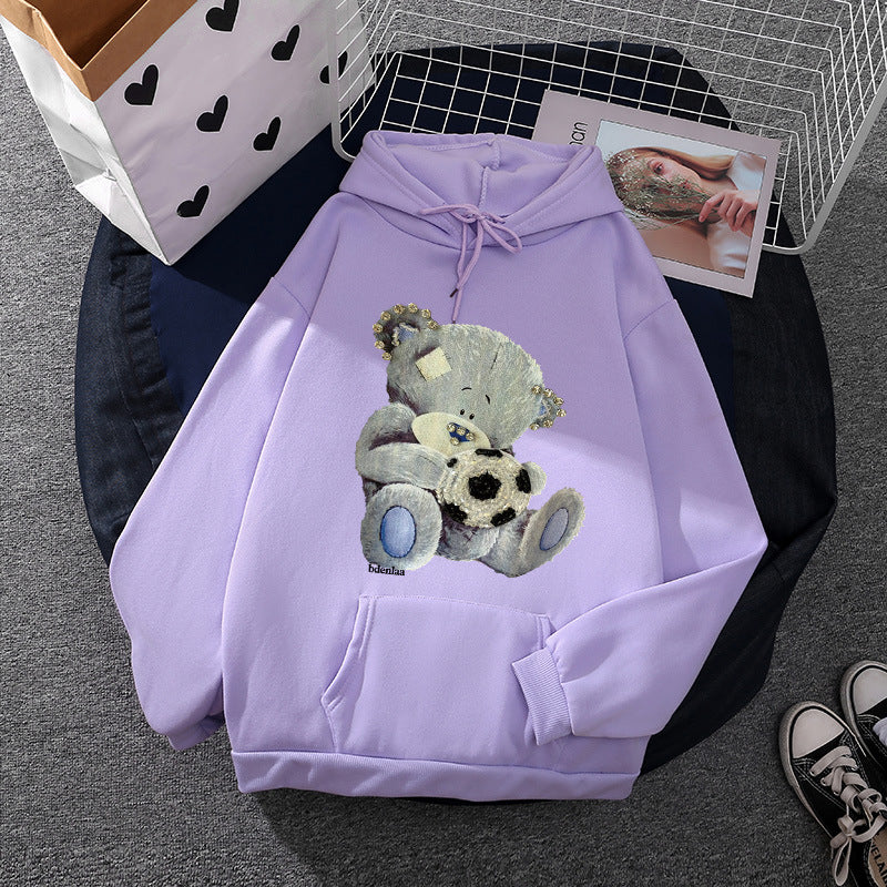 Damen nan kuscheliger Kapuzenpullover mit Teddy-Applikation, weichem Fleece-Futter und Kängurutasche Nord Taschen