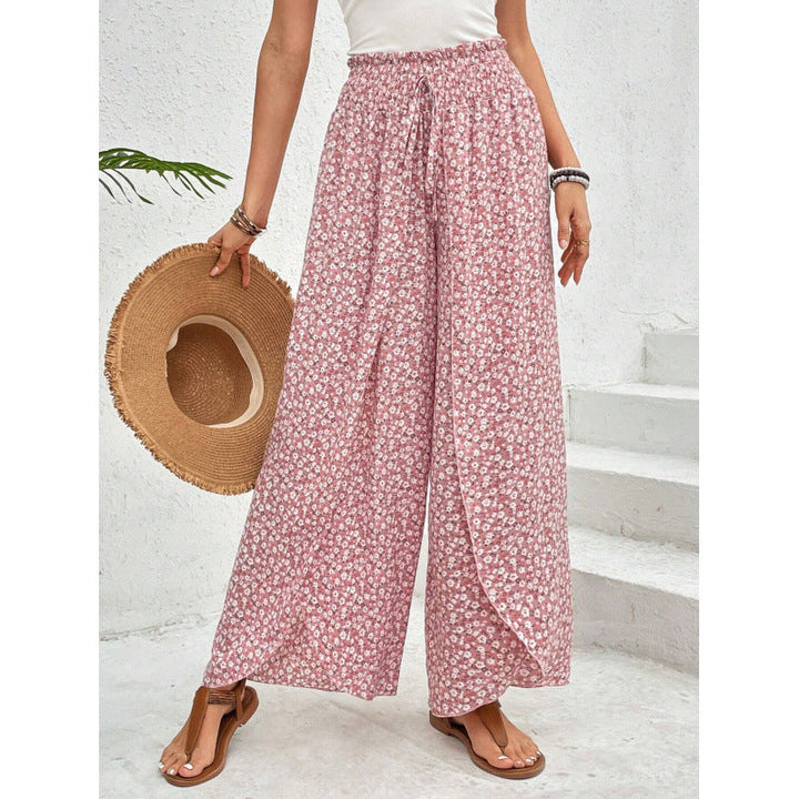 Damen weite Palazzo-Hose mit elastischem Bund und angesagtem Muster