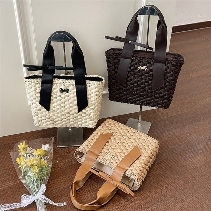 Damen Strohtasche mit eleganten Ledergriffen Nord Taschen