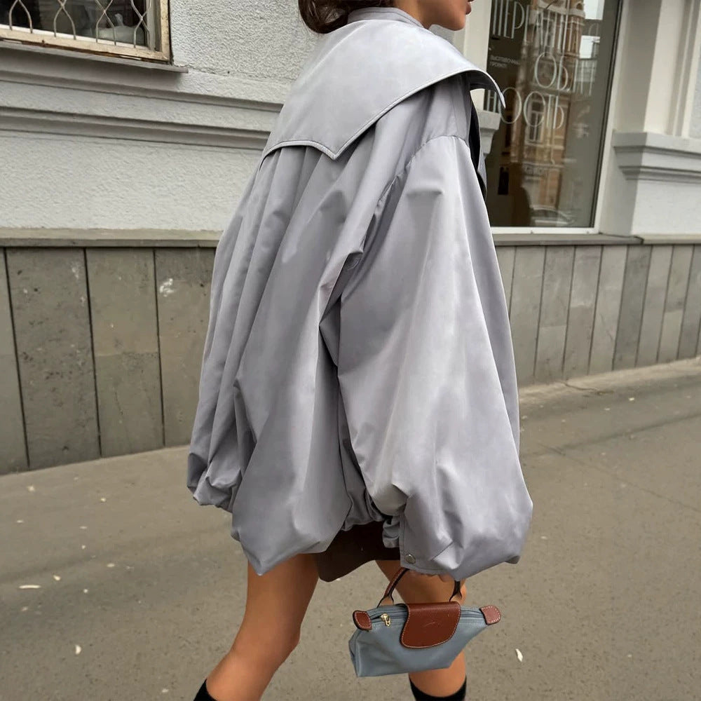 Damen Oversize Kurzjacke mit weitem Volumenärmeln und Tunnelzugsaum Nord Taschen