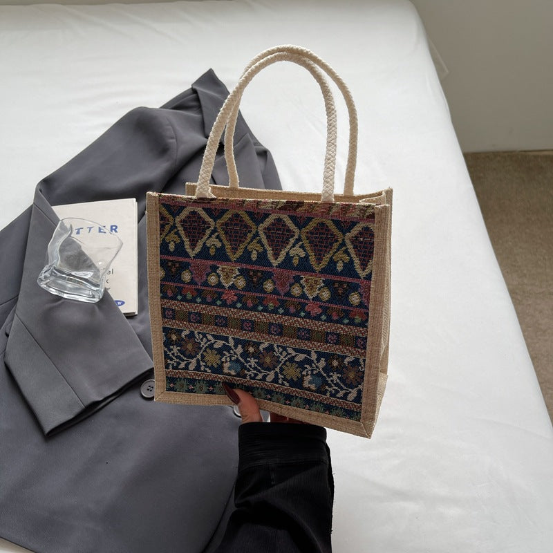 Damen Jute-Handtasche mit handgewebtem Ethnodruck Nord Taschen