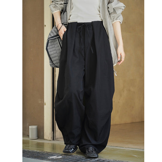 Damen Voluminöse Palazzo-Baggy-Hose mit Tunnelzugbund und drapierten Bundfalten Nord Taschen