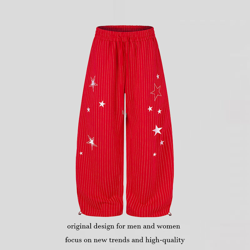 Damen Weite Palazzo-Sweathose mit Nadelstreifen, Sternprint & verstellbarem Saum Nord Taschen