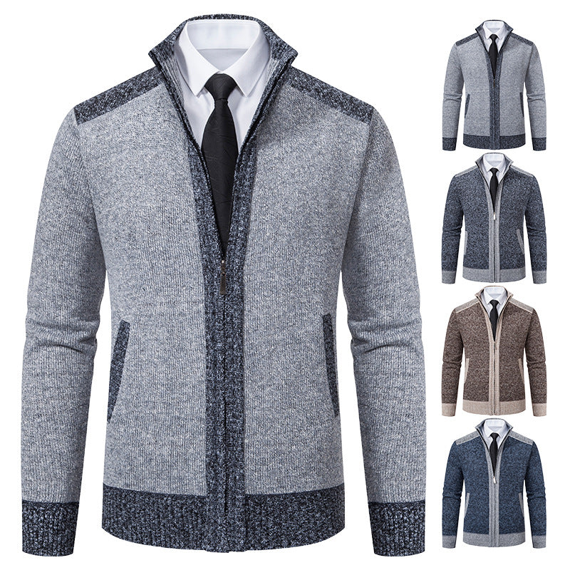 Herren strukturierter Strickcardigan mit Stehkragen und durchgehendem Reißverschluss Nord Taschen