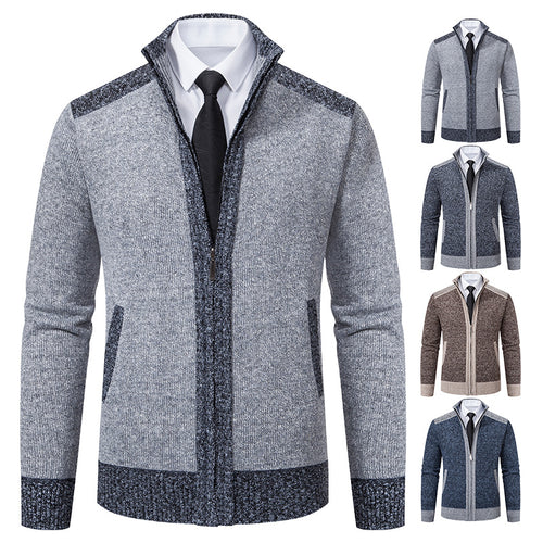 Herren strukturierter Strickcardigan mit Stehkragen und durchgehendem Reißverschluss Nord Taschen