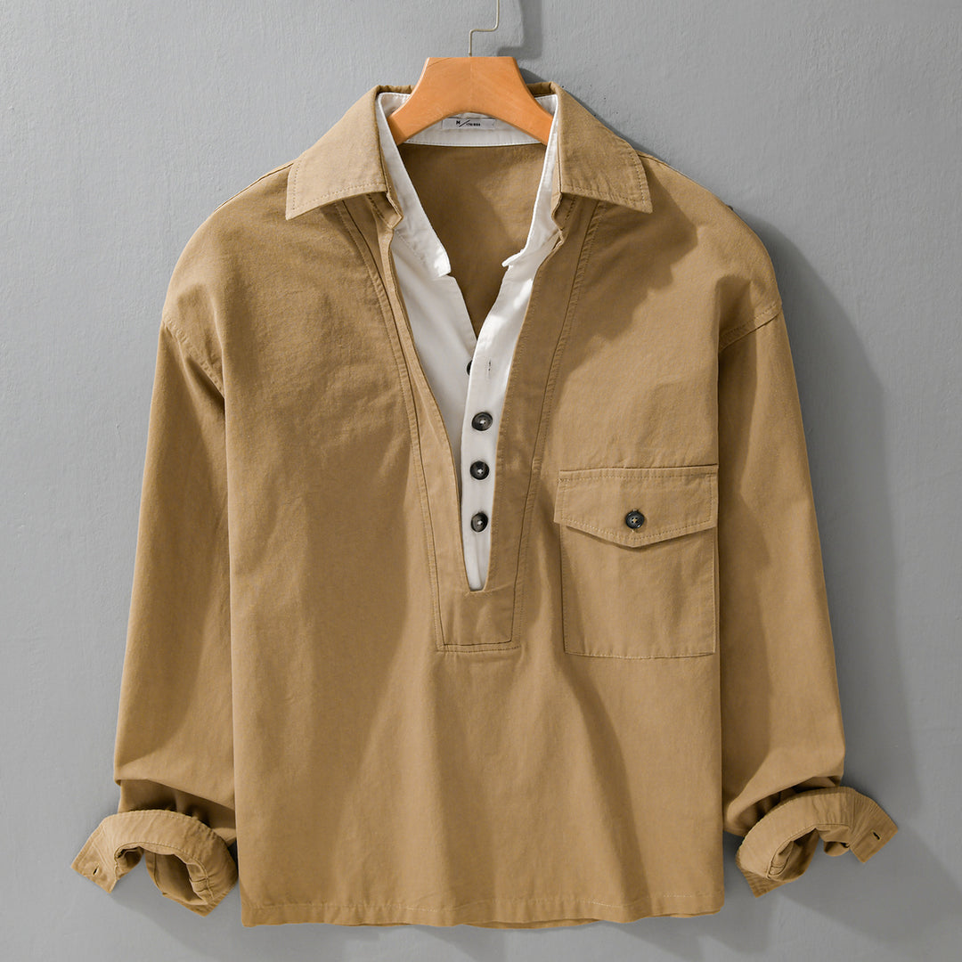 Herren Overshirt-Hemd mit halber Knopfleiste und aufgesetzter Brusttasche Nord Taschen