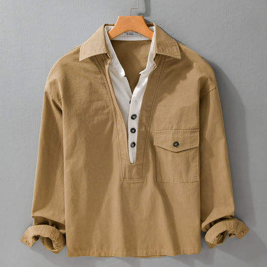 Herren Overshirt-Hemd mit halber Knopfleiste und aufgesetzter Brusttasche Nord Taschen