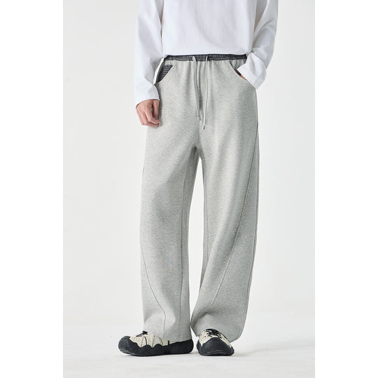 Damen Leichte Sweatpants mit hohem Gummibund, Karomusterbesatz und weitem Cropped Schnitt Nord Taschen