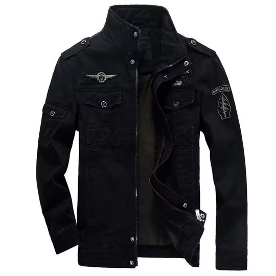 Herren Leichte Canvas-Utilityjacke im Military‑Look mit Stehkragen, Epauletten und Brustpattentaschen Nord Taschen