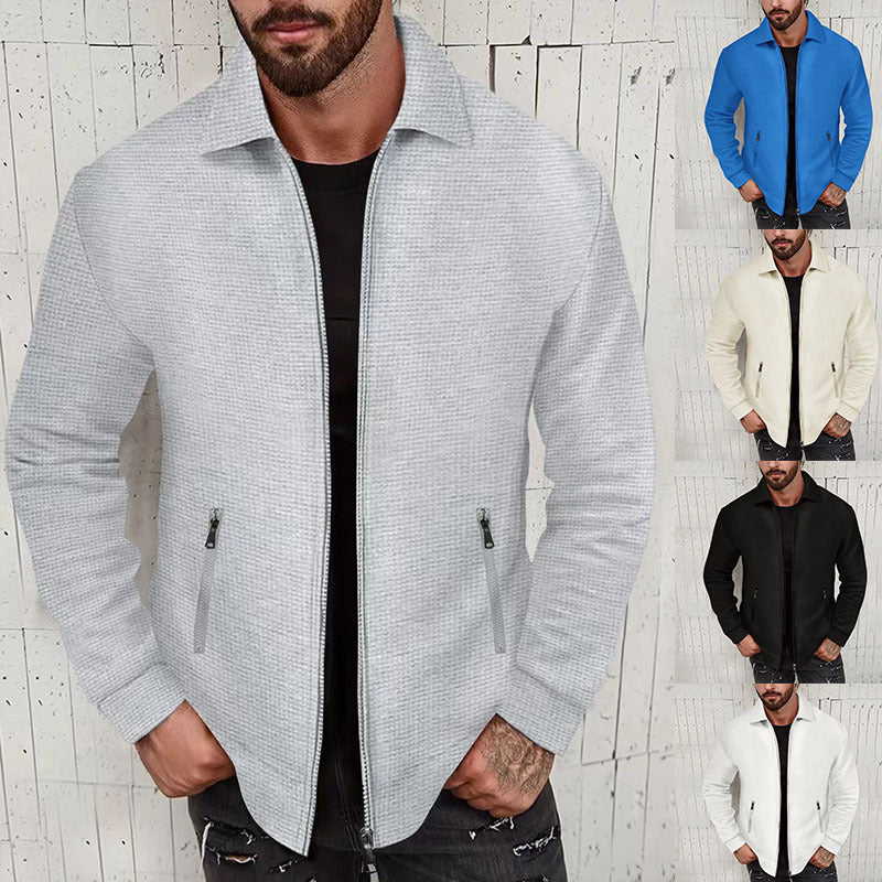 Herren minimalistische Stehkragen-Feinstrick-Übergangsjacke mit Zwei-Wege-Reißverschluss und verdeckten Reißverschlusstaschen Nord Taschen