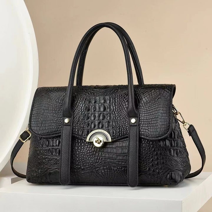 Damen edle Handtasche mit Schlangenlederoptik und klappbarem Überschlag Nord Taschen