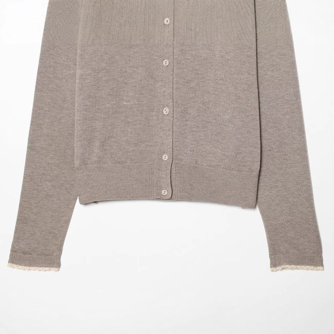 Damen Klassischer Feinstrick-Cardigan mit zarter Spitzenkante Nord Taschen